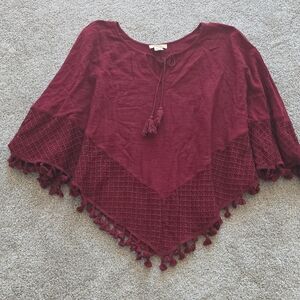 Entro Burgundy Tassel Poncho